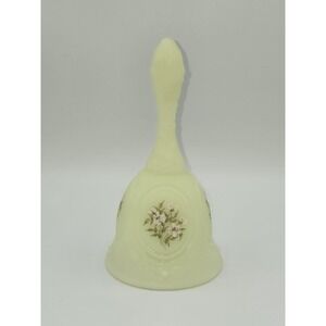Fenton Custard Uranium Glass Bell Hand Painted Floral Satin Glass 6.5"